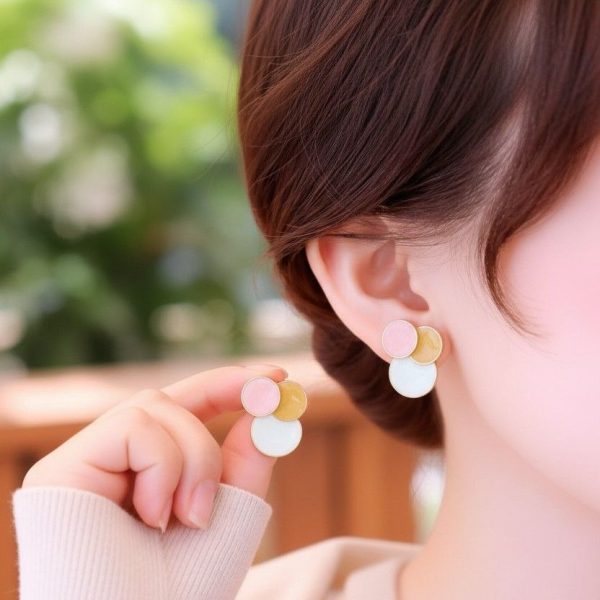 pink mustard white earrings