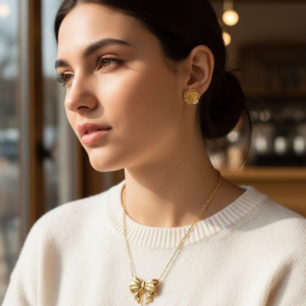 BOW WITH HEART DROP CHAIN SET