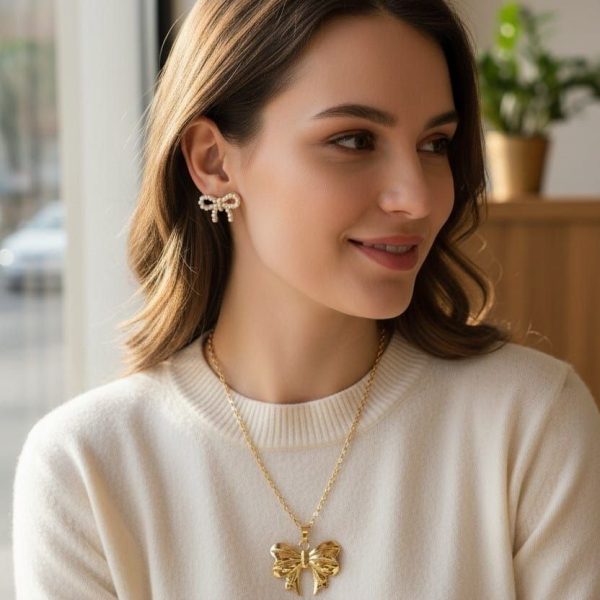 BOW GOLDEN PEARL CHAIN SET