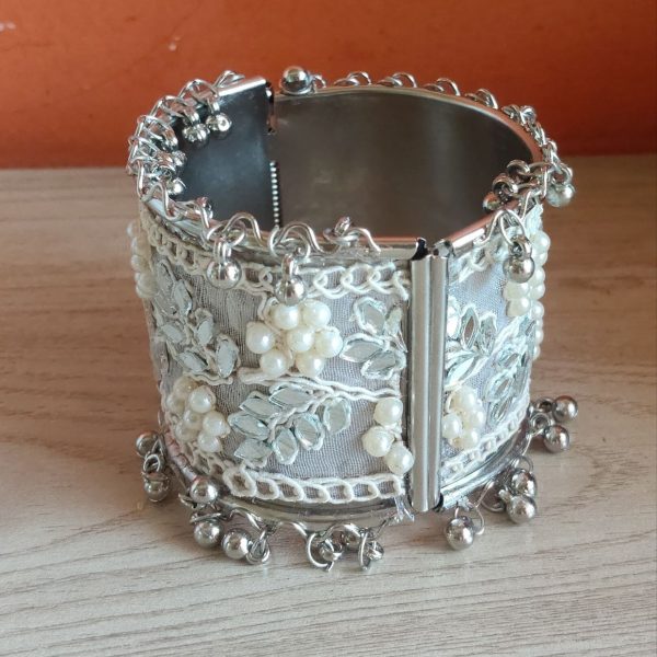 MIRROR  AND PEARL WORK GHUNGHRU BRACELET