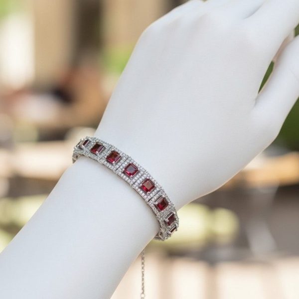 RED AD STATEMENT BRACELET WITH RHODIUM PLATING