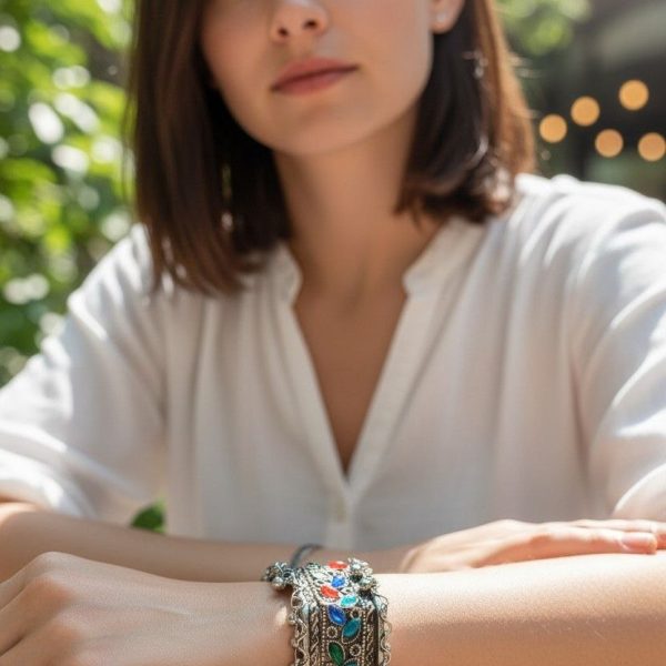 Multicolor stone work and ghunghru bracelet