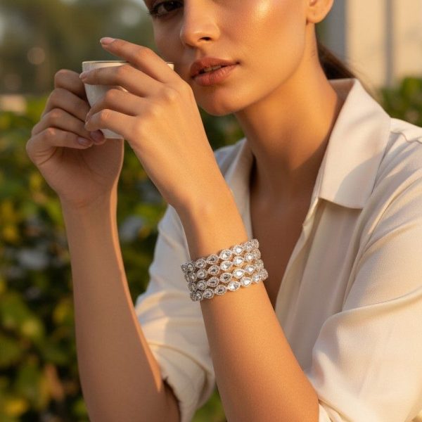 SILVER DROPLET LOOK BANGLE (4 PIECE) 2X8 SIZE