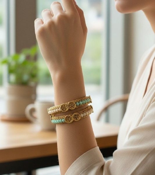 CREAM AND MINT ANTIQUE KADA (1 PAIR) SIZE-2X8
