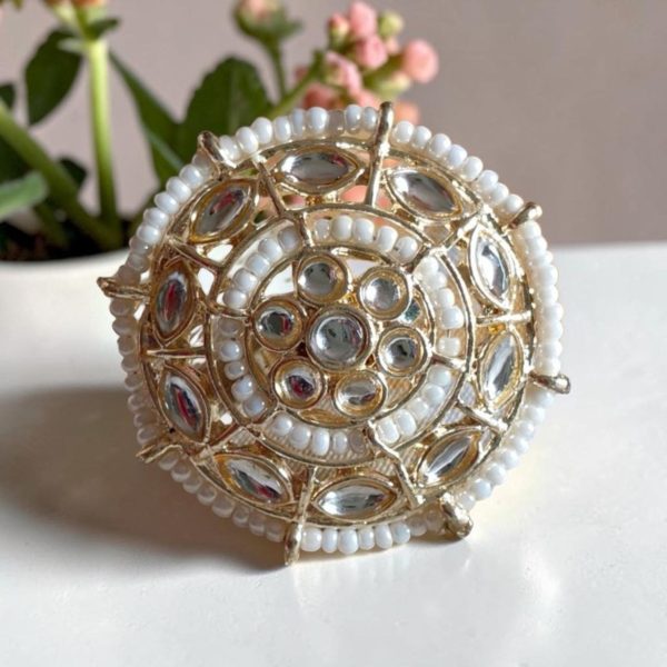 DOUBLE LACE POLKI ADJUSTABLE RING