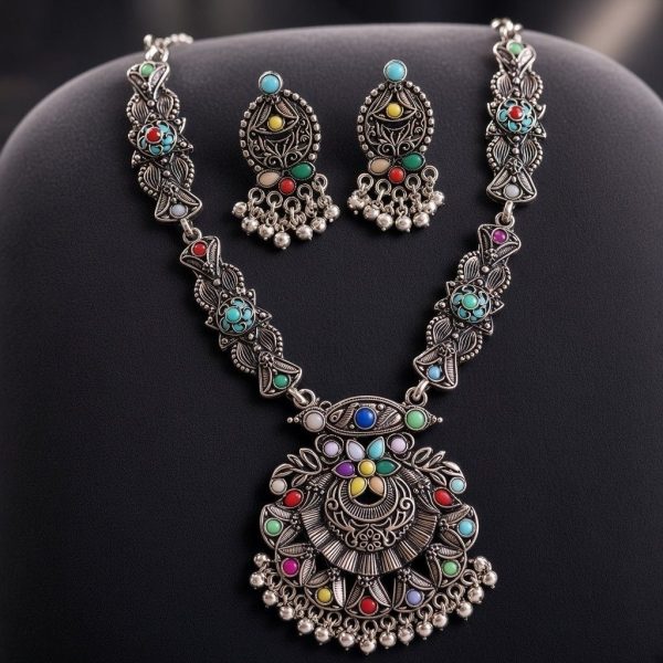 Multicolor Long and circular pendant necklace set